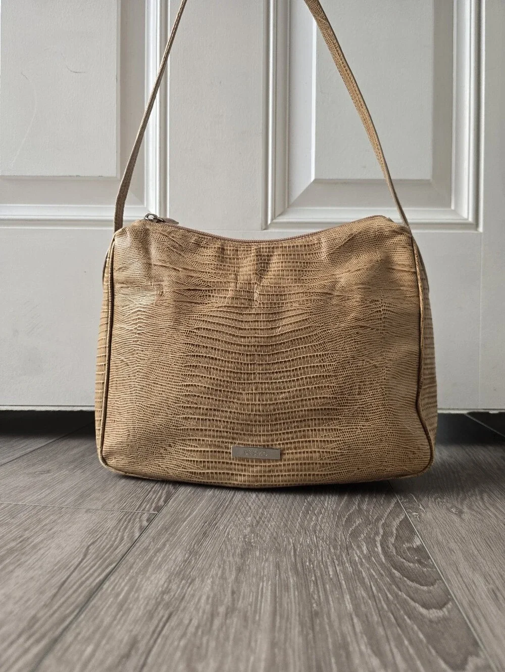 Desmo Made in Italy Tan Lizard Embossed Leather Shoulder Bag Vintage Camel Purse